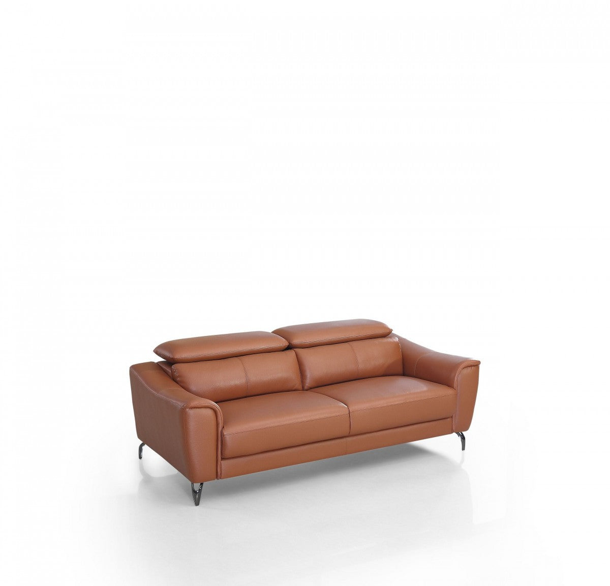 80" Brown Contemporary Leather Sofa with Adjustable Headrest