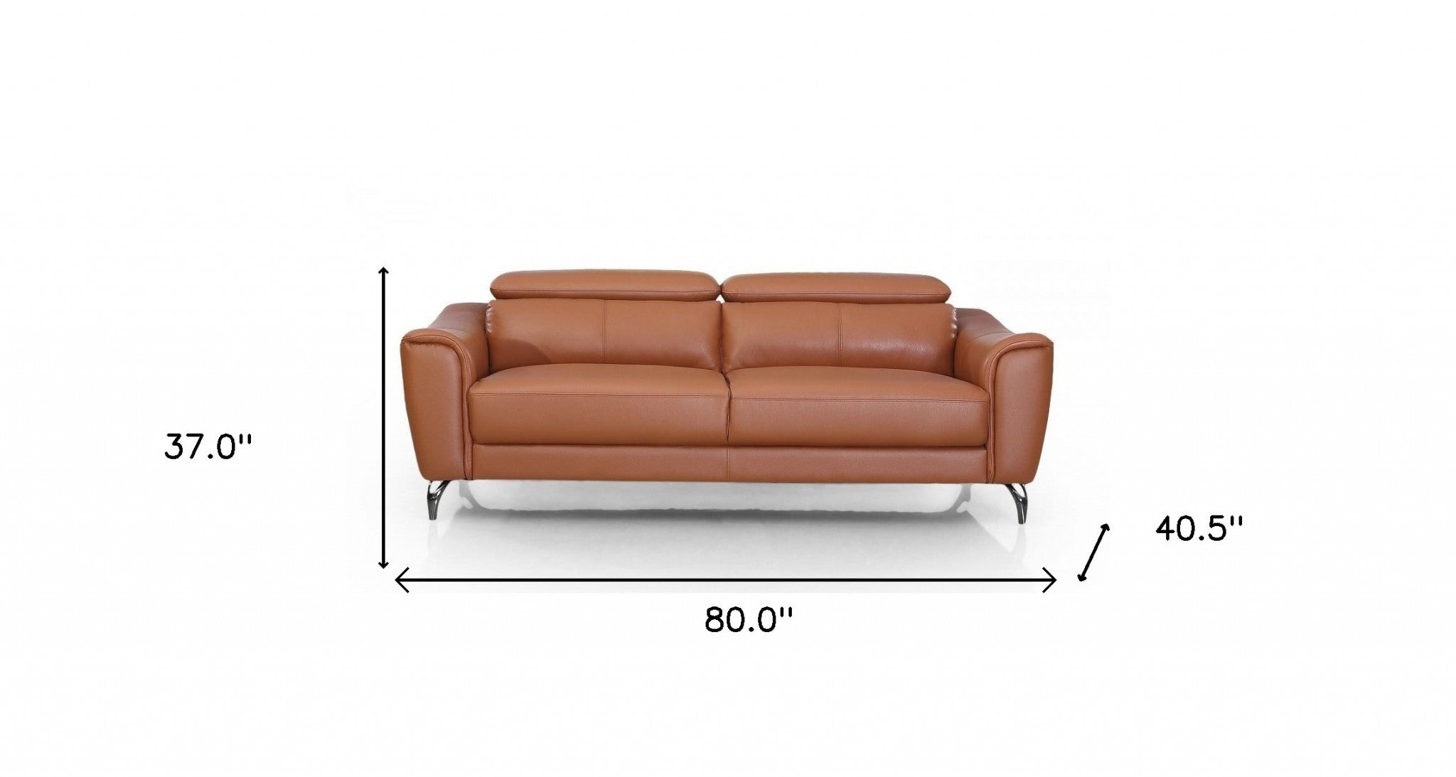 80" Brown Contemporary Leather Sofa with Adjustable Headrest