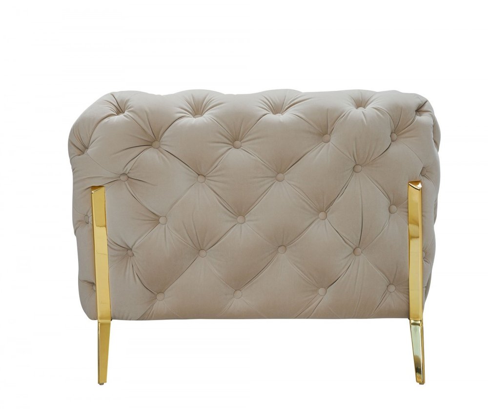 97" Beige Velvet Modern Chesterfield Sofa