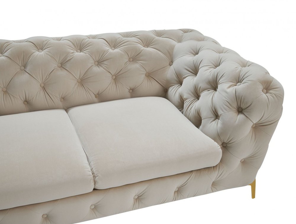 97" Beige Velvet Modern Chesterfield Sofa