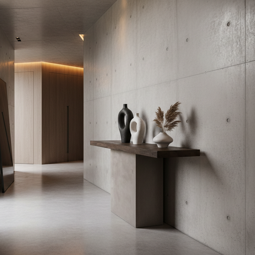 63" Gray and Brown Oak and Concrete Console Table
