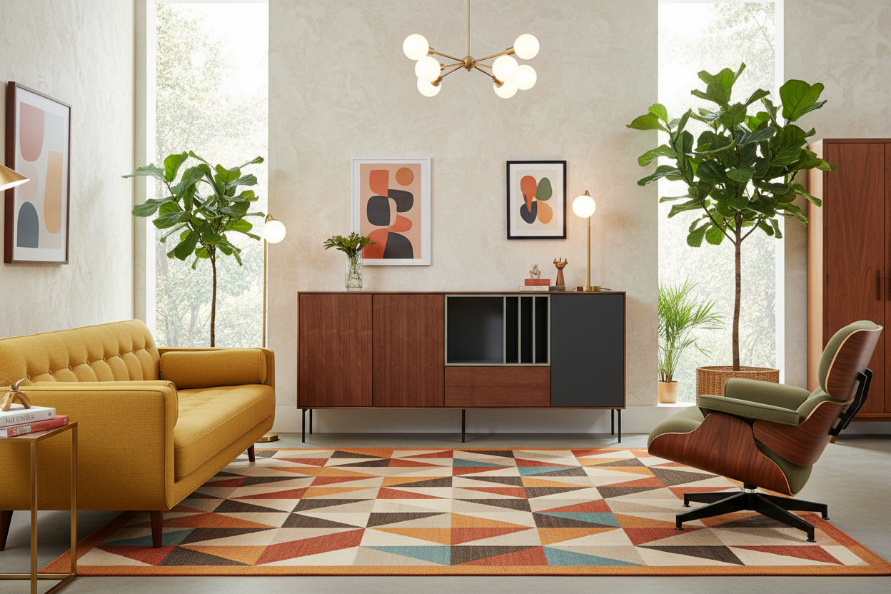 71" Brown and Gray Mid-Century Buffet