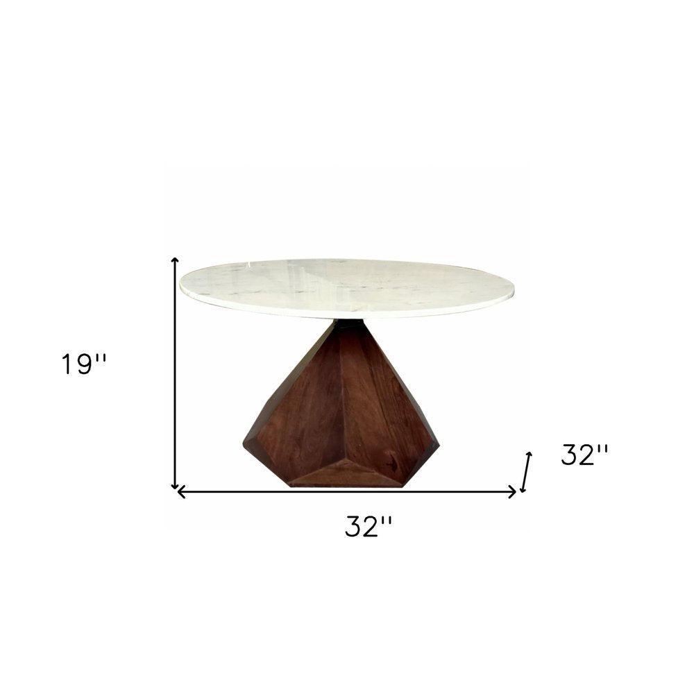 32" Brown and White Wood and Marble Geo Coffee Table