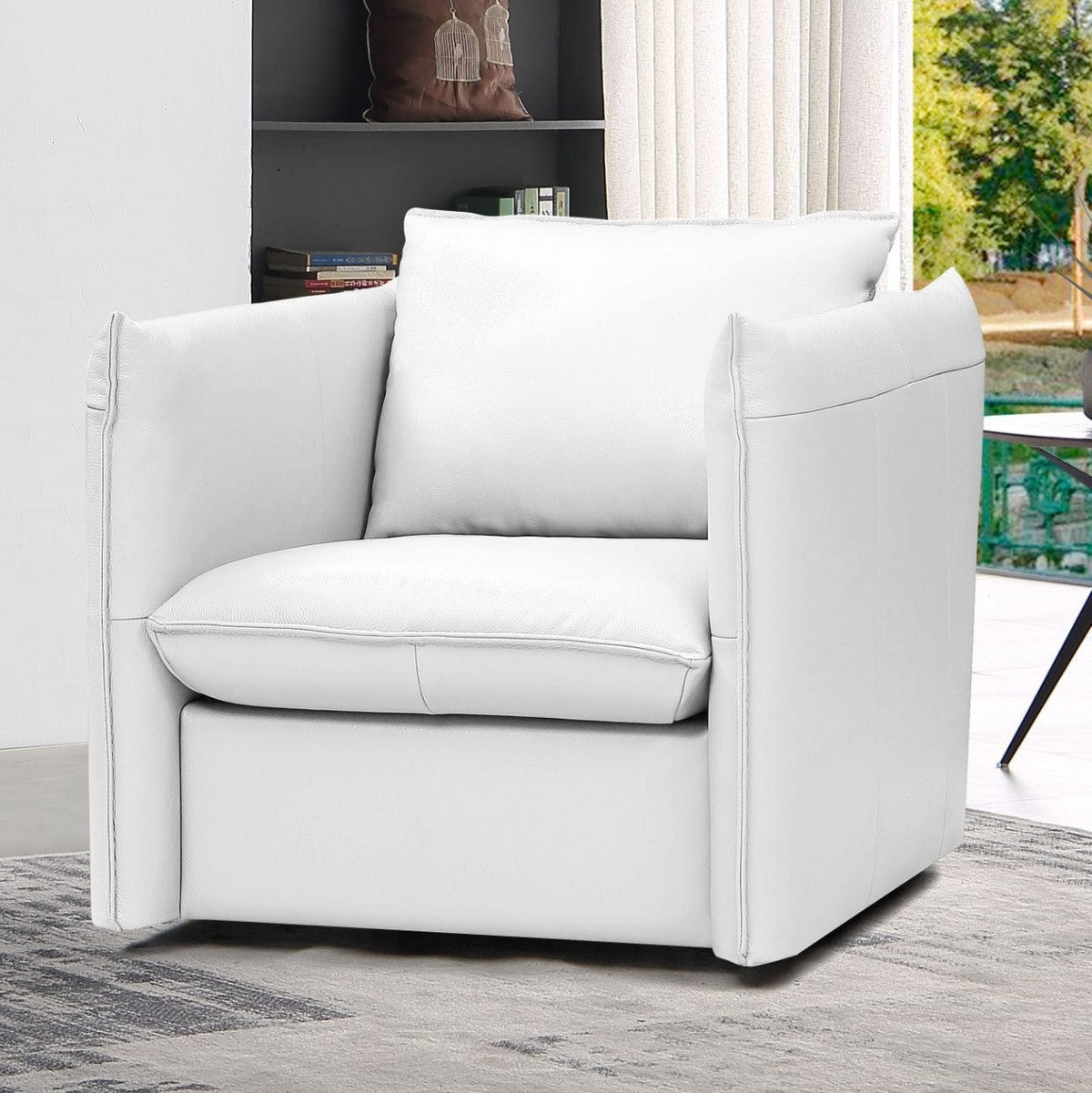 36" Leather Cushion Back Swivel Club Chair