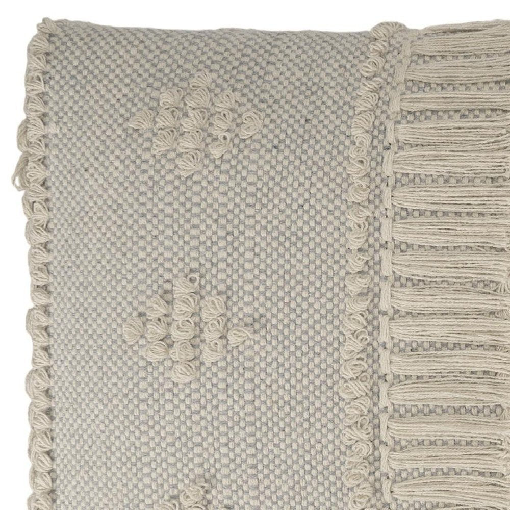 47" Cream Textured Cotton Coastal Bench