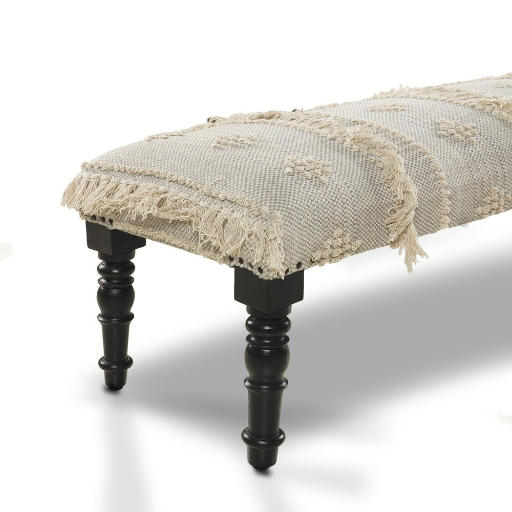 47" Cream Textured Cotton Coastal Bench