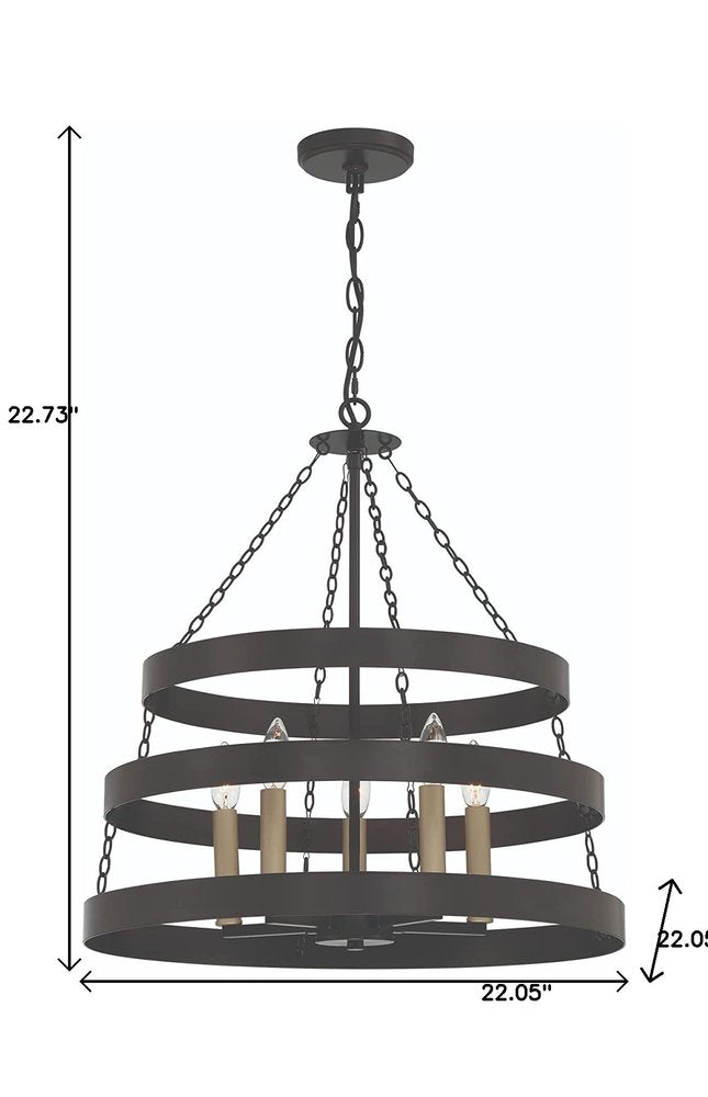 22" Black Ring Caged Chandelier
