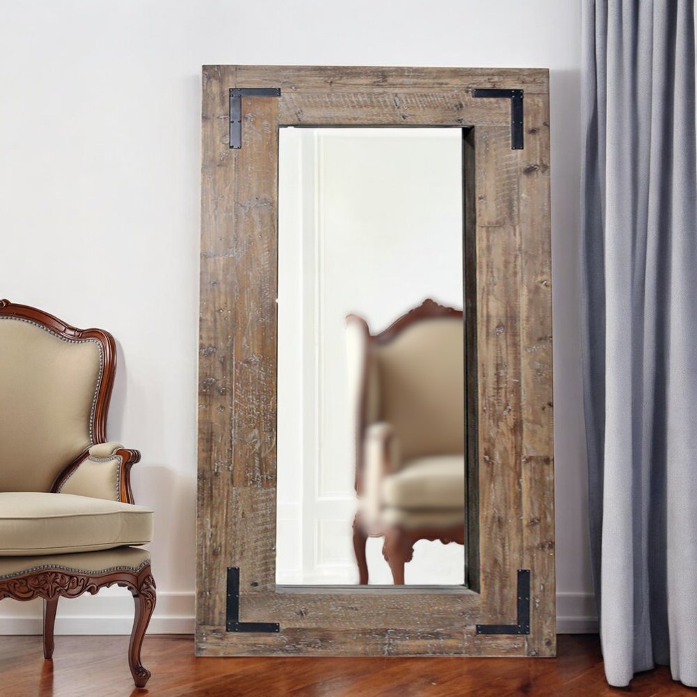 75" Brown Wood Leaning Accent Mirror