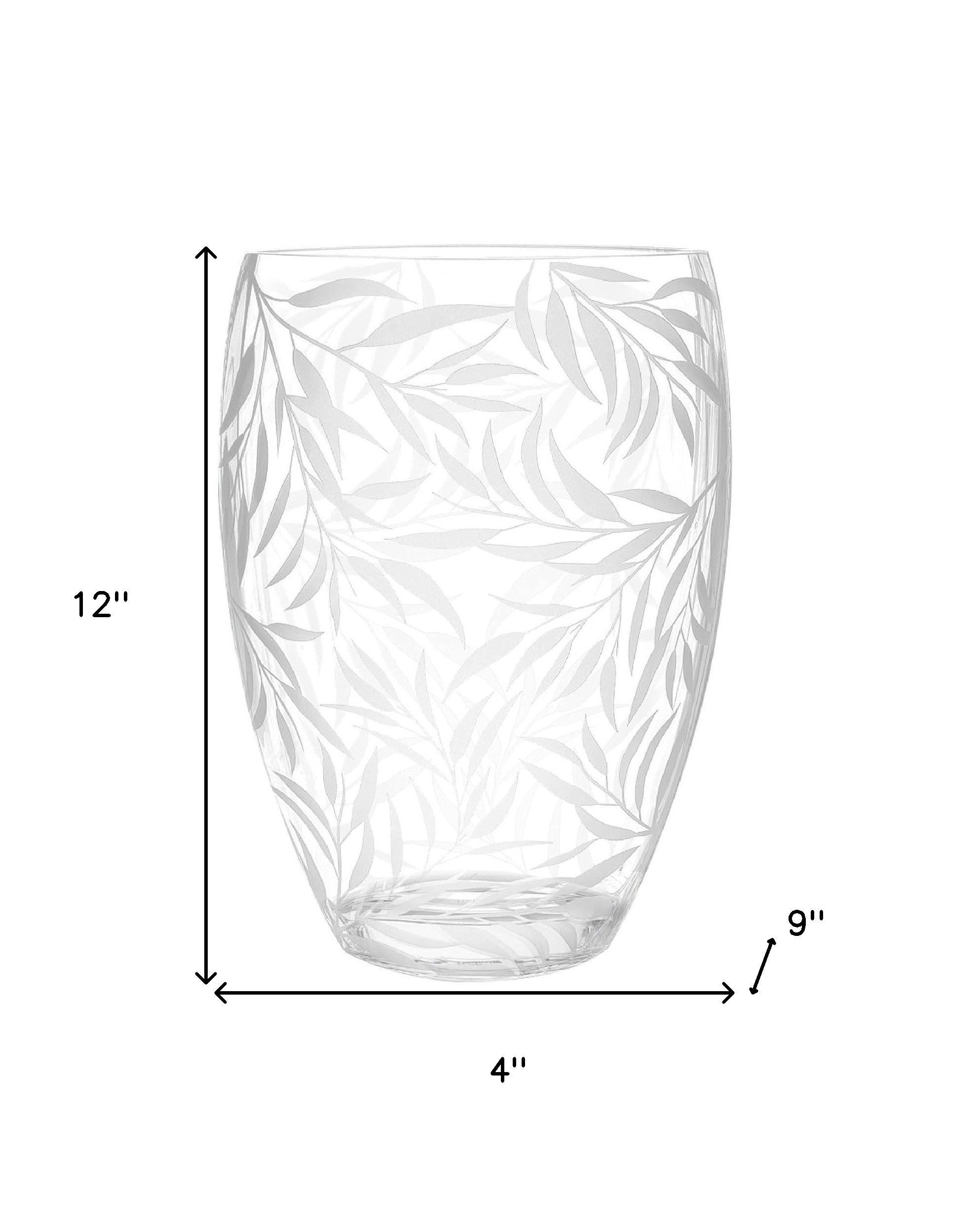 12" Clear Frosted Leaf Table Vase