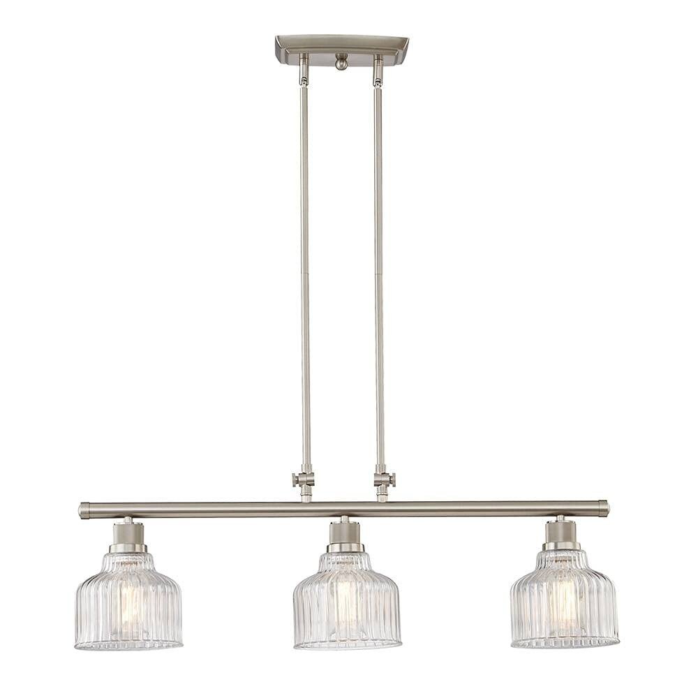 33" Nickel and Clear Glass Three Light Island Chandelier