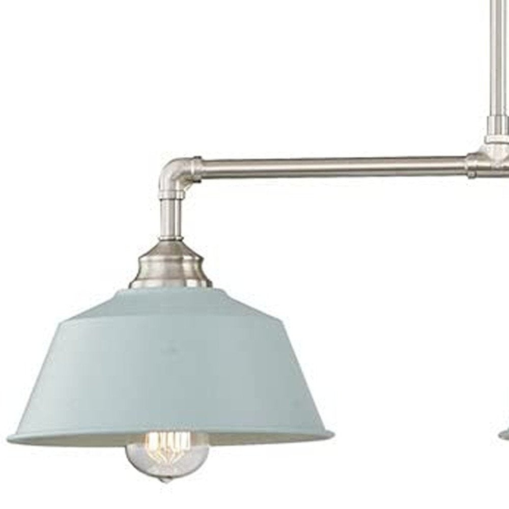 39" Light Blue and Nickel Three Light Island Chandelier