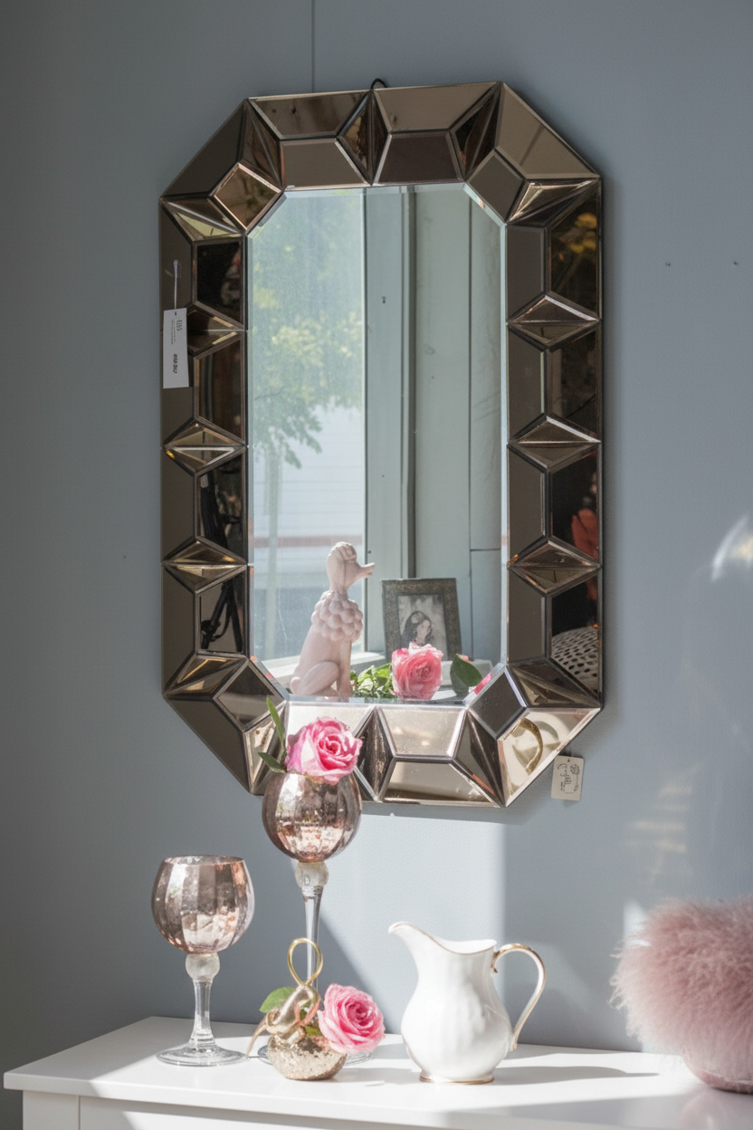 35" Rose Gold Glass Framed Mirror