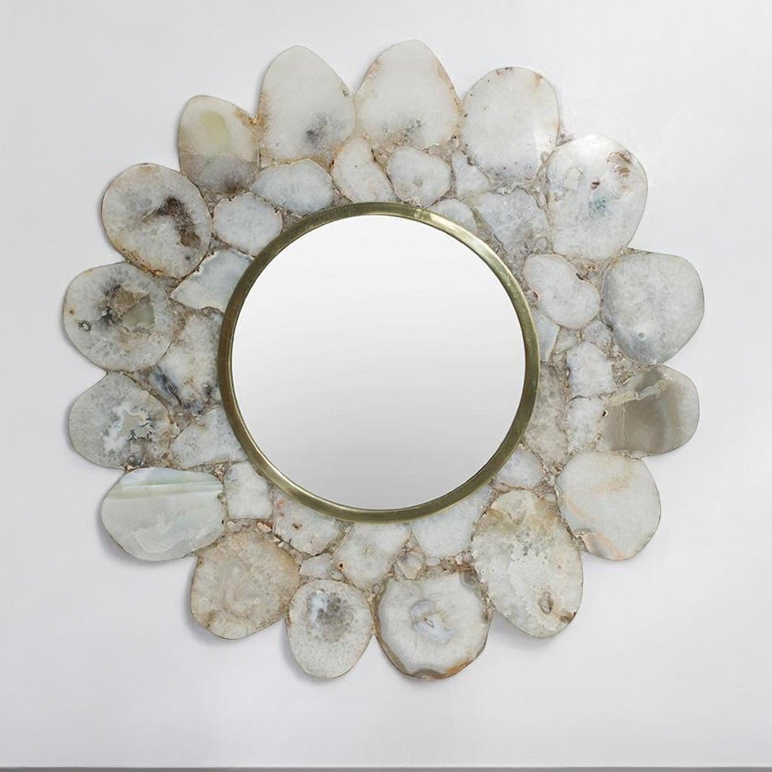 30" White and Gold Scallop Stone Accent Mirror
