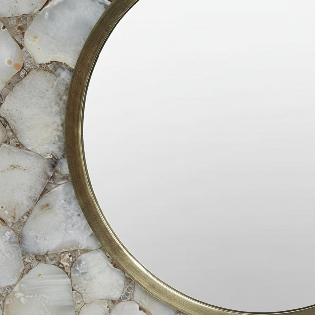 30" White and Gold Scallop Stone Accent Mirror