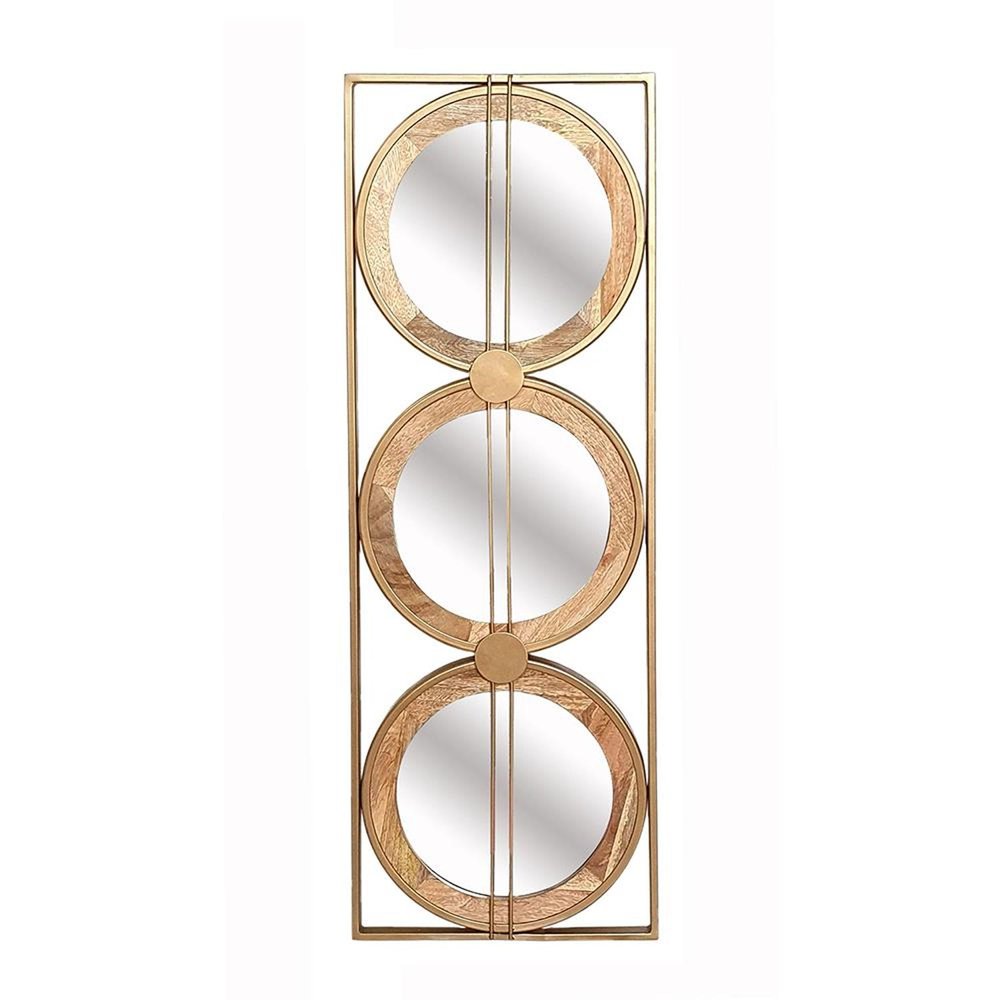 40" Brown and Gold Metal and Wood Rings Mirror