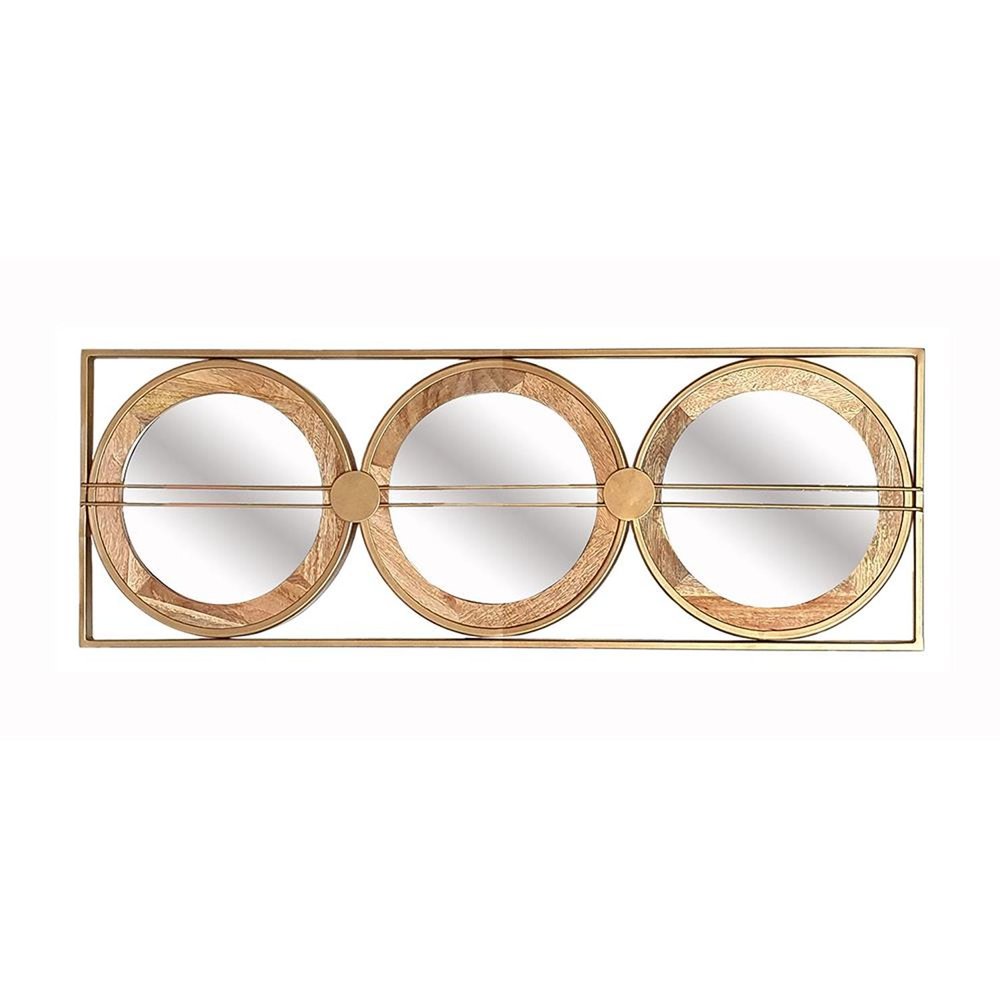 40" Brown and Gold Metal and Wood Rings Mirror