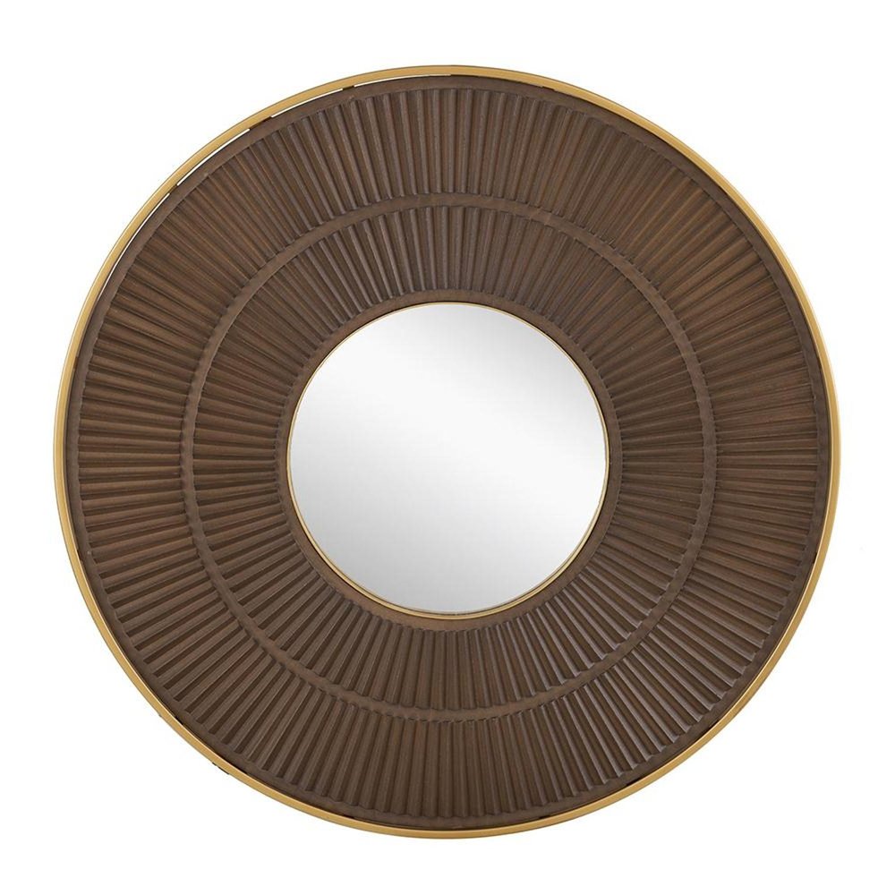 32" Brown and Gold Round Industrial Mirror