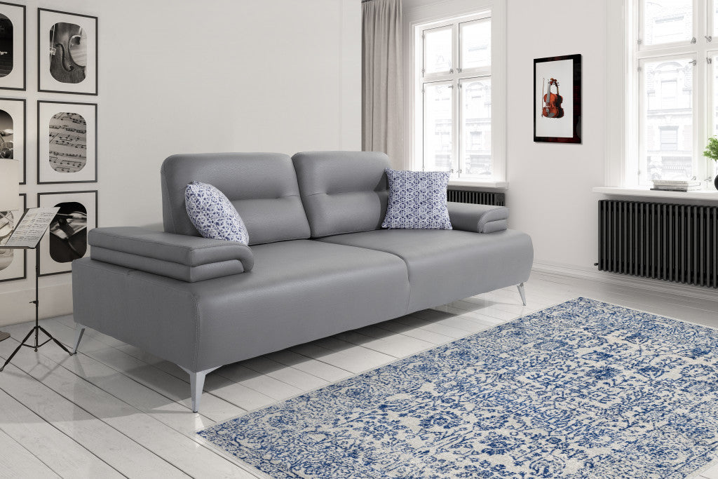 89" Gray Leather 2-Seat Convertible Sofa Bed
