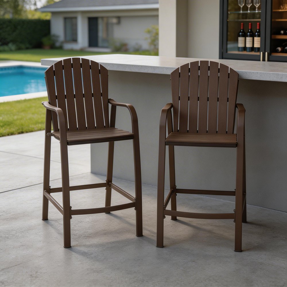 Set of Two 48" Brown Adirondack Outdoor Bar Chair