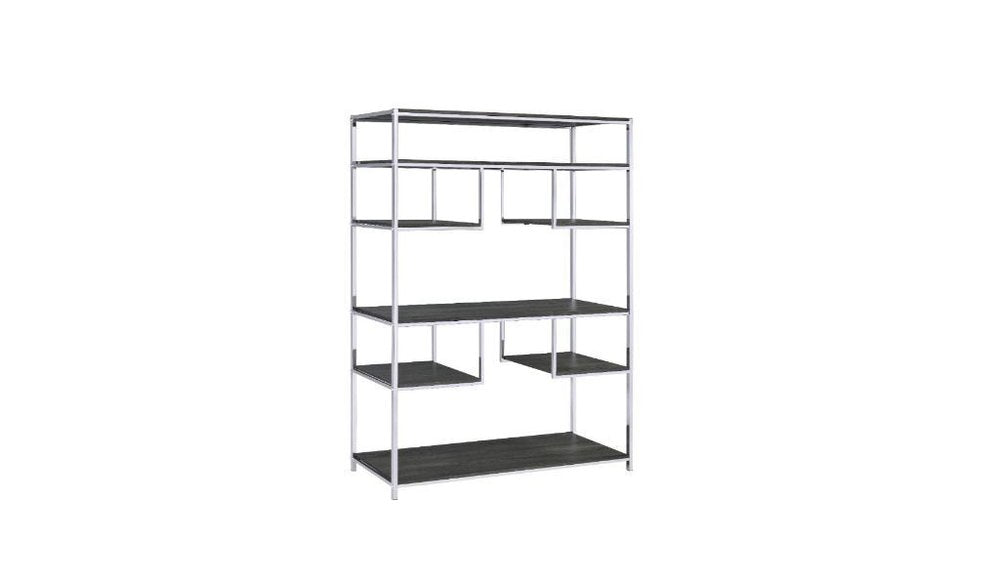 49" Gray and Silver Metal Industrial Bookcase