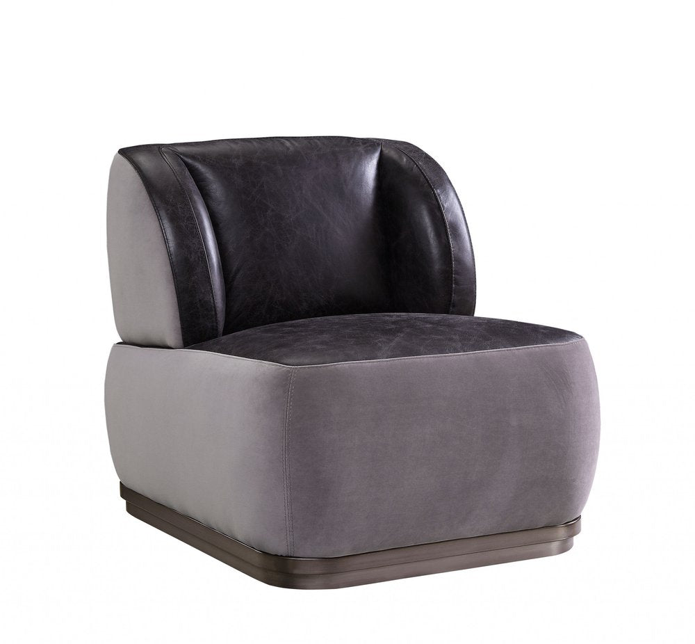 29" Gray and Black Velvet and Leather Slipper Chiar
