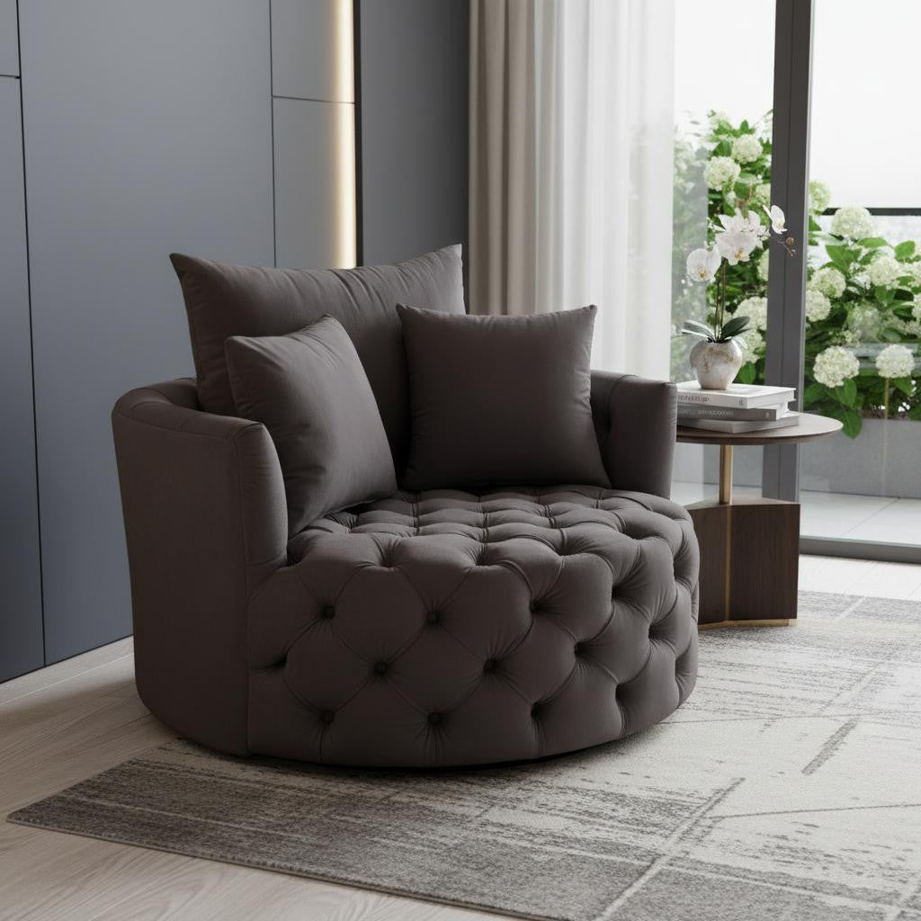 43" Velvet Tufted Swivel Pad Chair