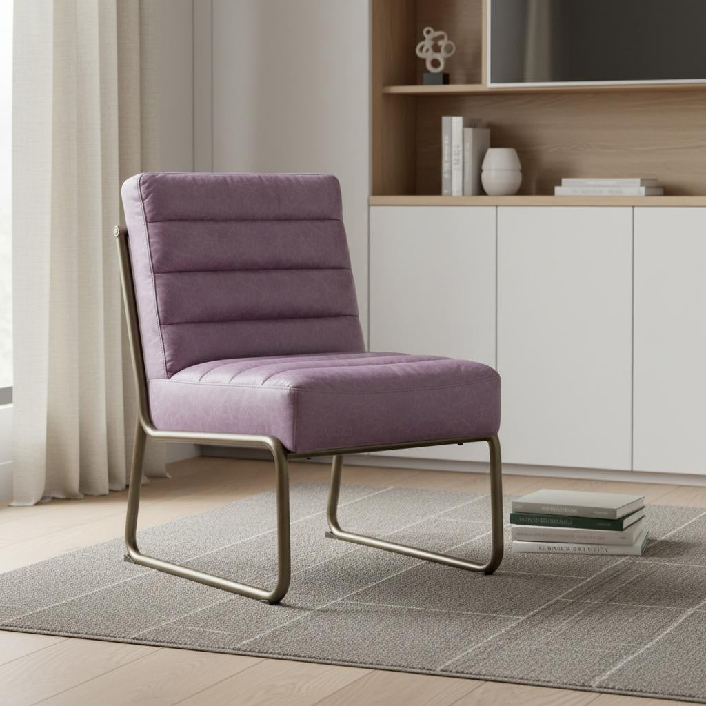 22" Wisteria Top-Grain Leather Horizontal Tufted Chair