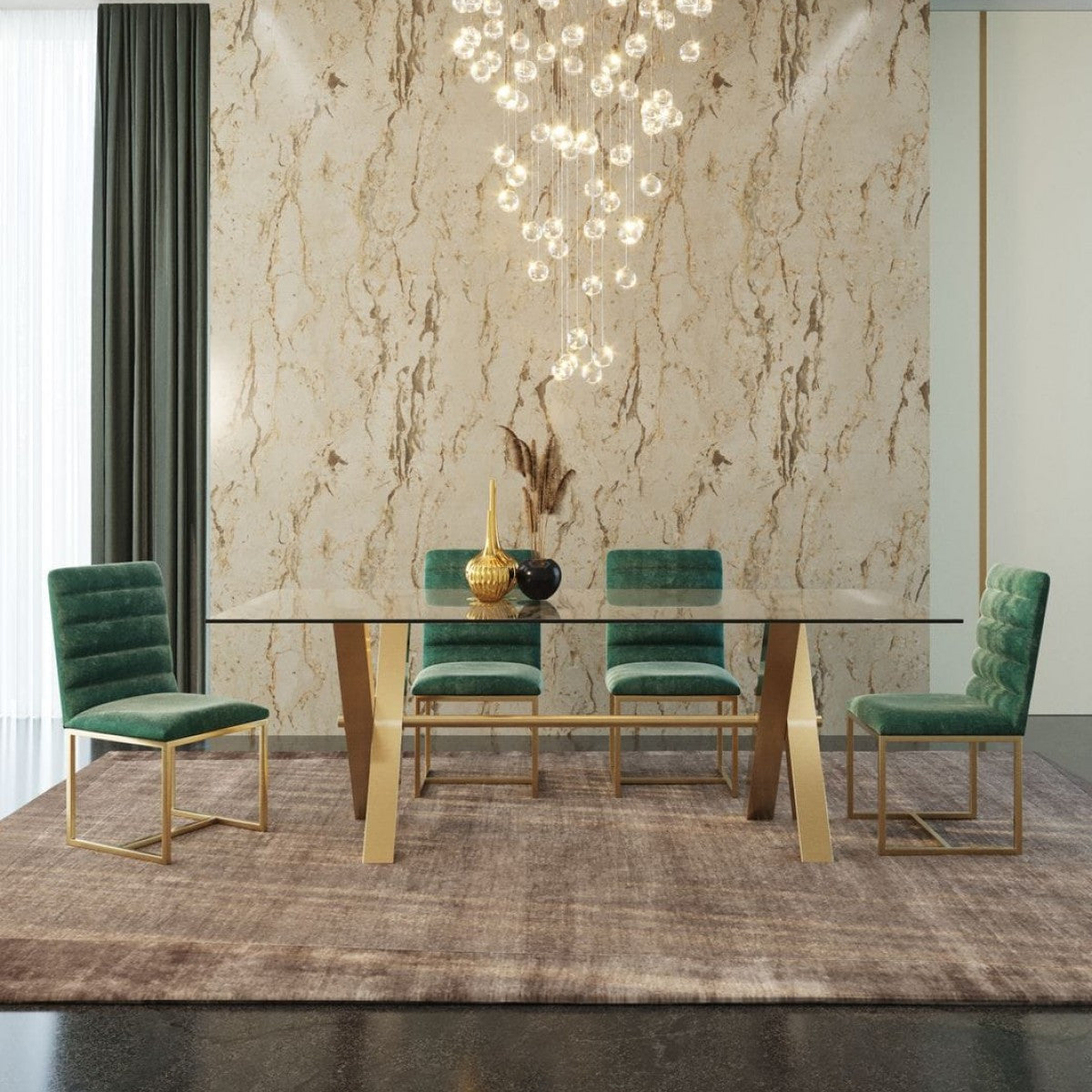 86" Gold Cross Base Steel Dining Table