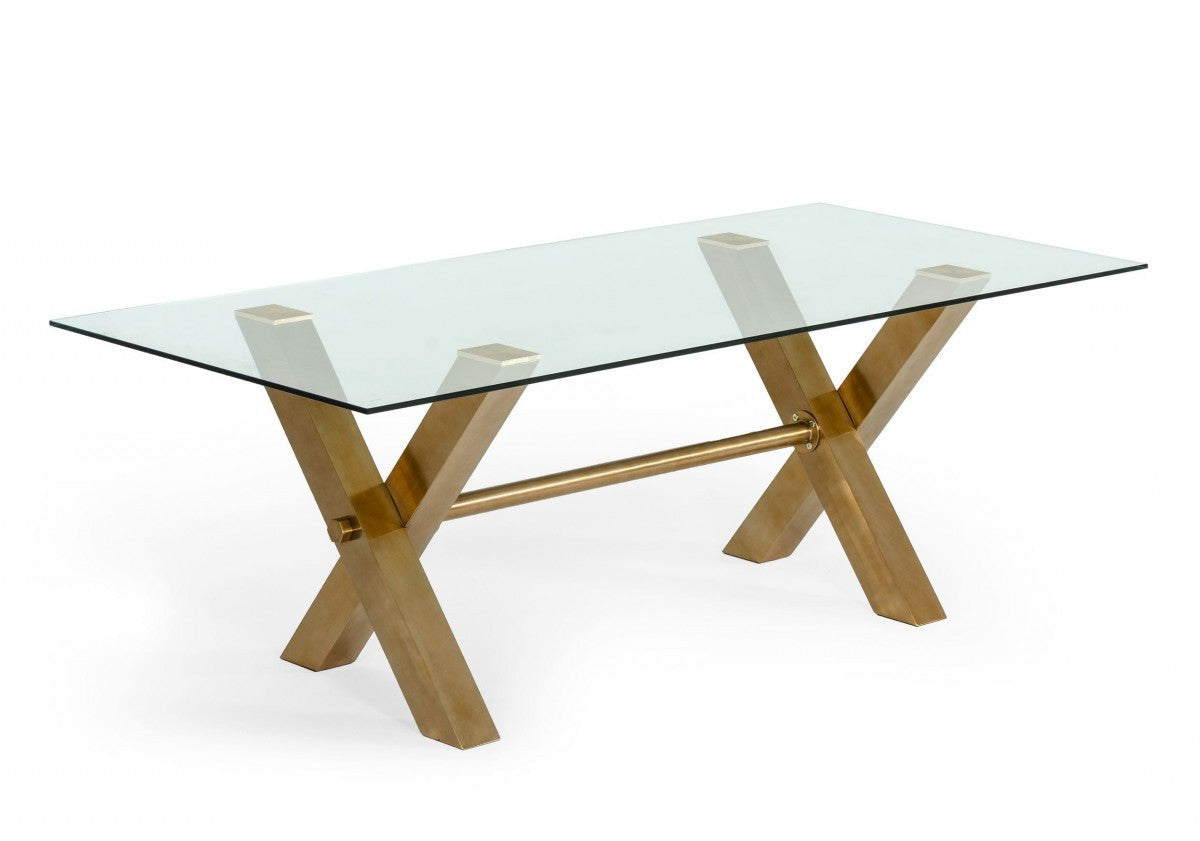 86" Gold Cross Base Steel Dining Table