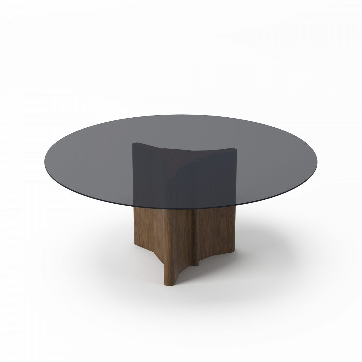 71" Brown Tri-Point Pedestal Table with Smoked Glass
