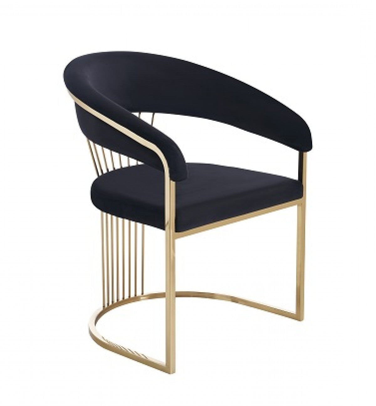 23" Black and Gold Velvet Barrel Dining Chair