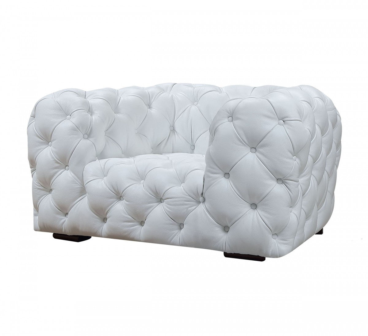 57" White Tufted Leather Modern Chesterfield Chair