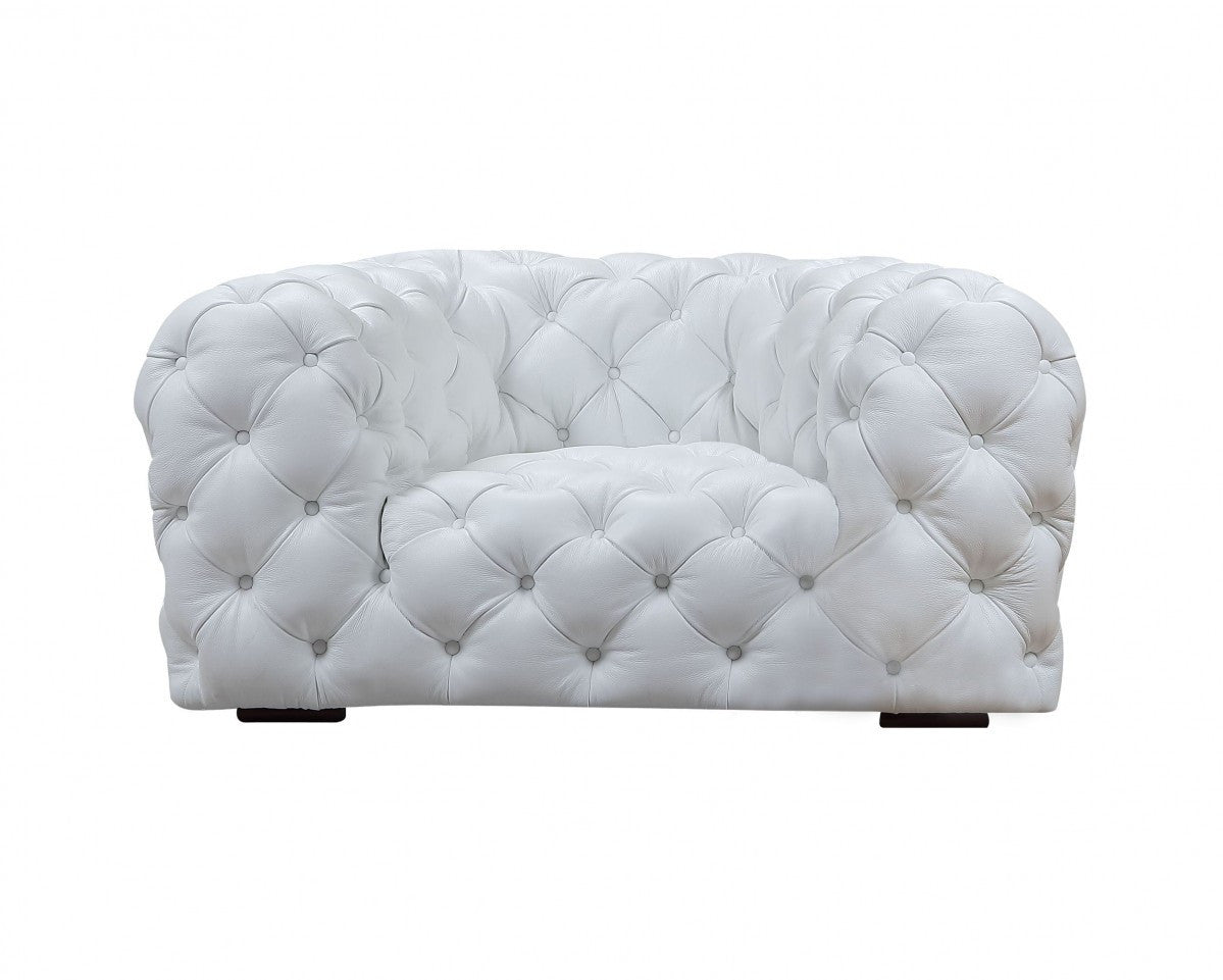 57" White Tufted Leather Modern Chesterfield Chair