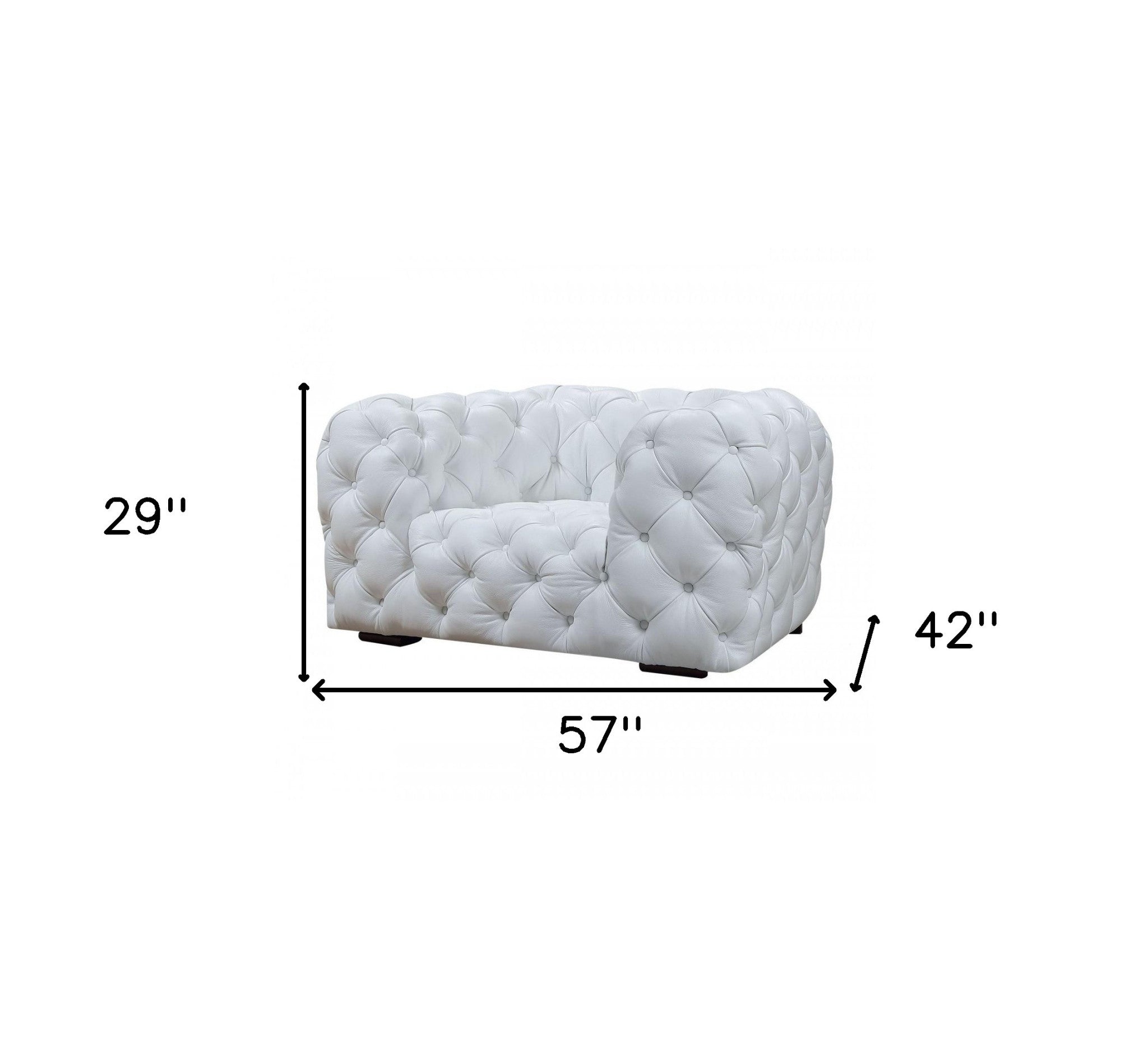 57" White Tufted Leather Modern Chesterfield Chair