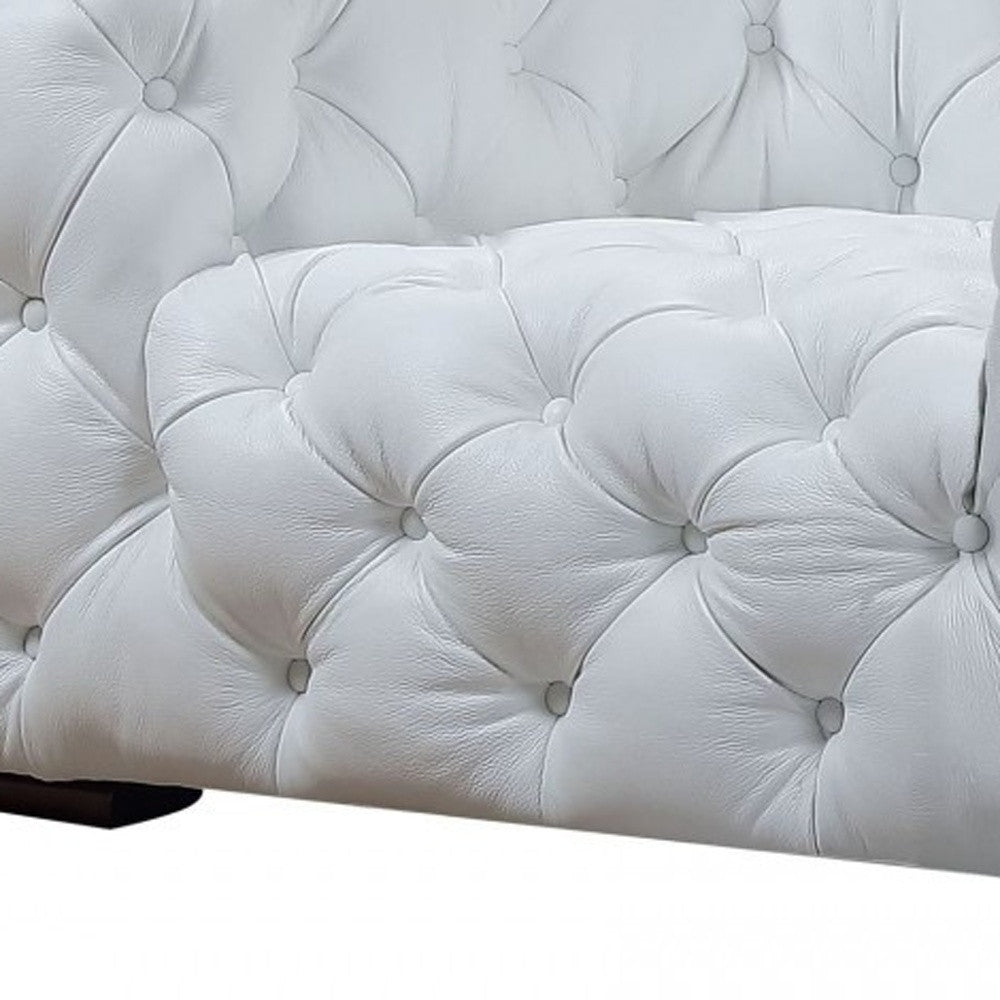 57" White Tufted Top-Grain Leather Chesterfield Chair