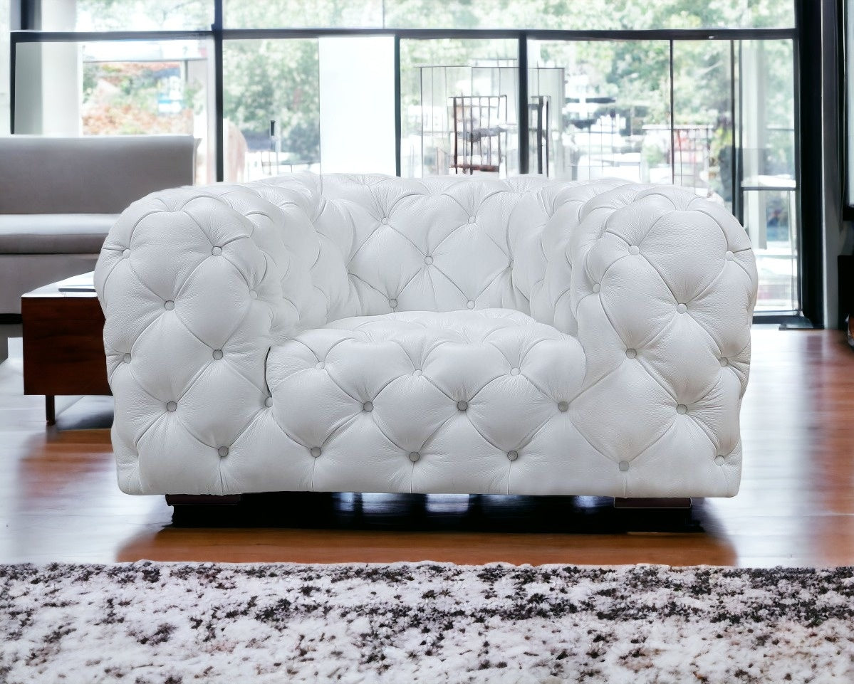 57" White Tufted Top-Grain Leather Chesterfield Chair