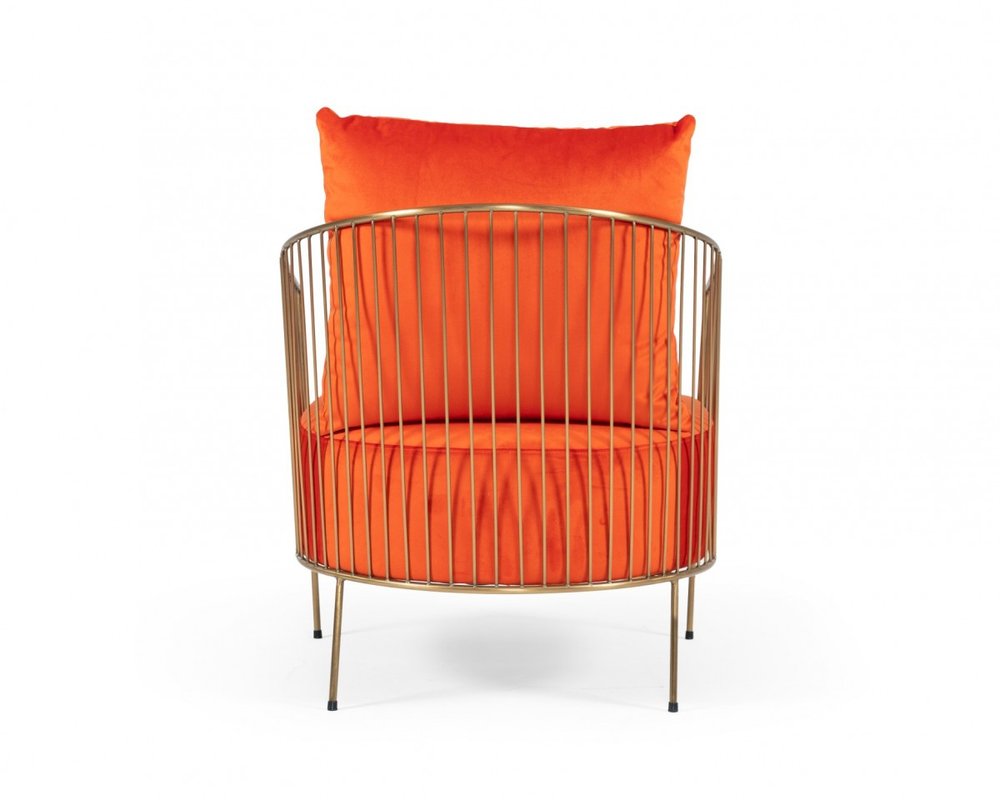 27" Orange and Gold Velvet Barrel Chair