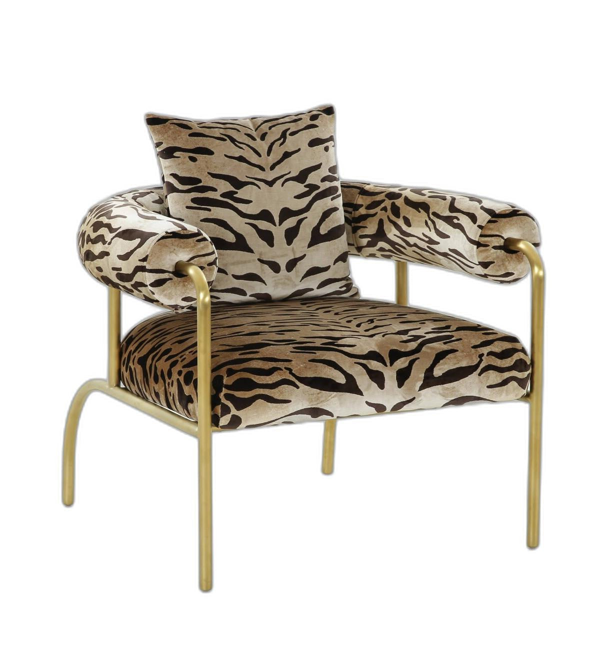 34" Beige And Black Polyester Animal Print Barrel Chair