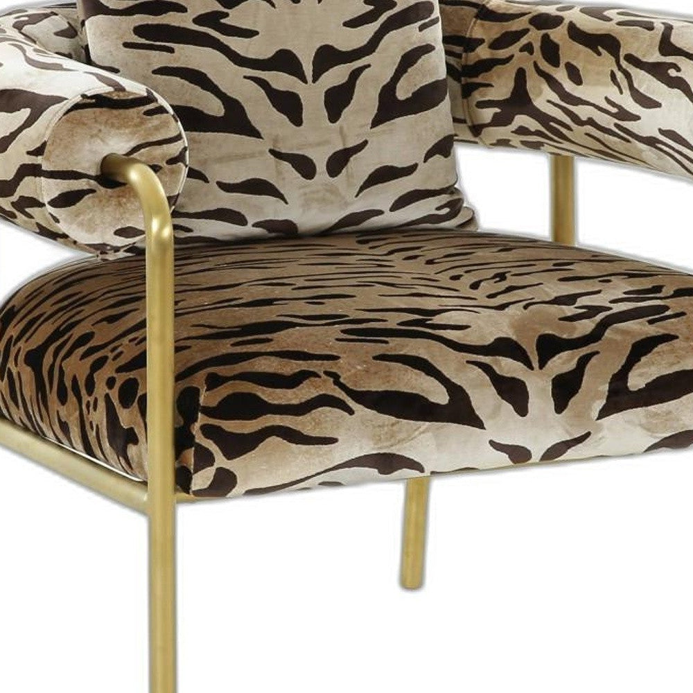 34" Beige And Black Polyester Animal Print Barrel Chair