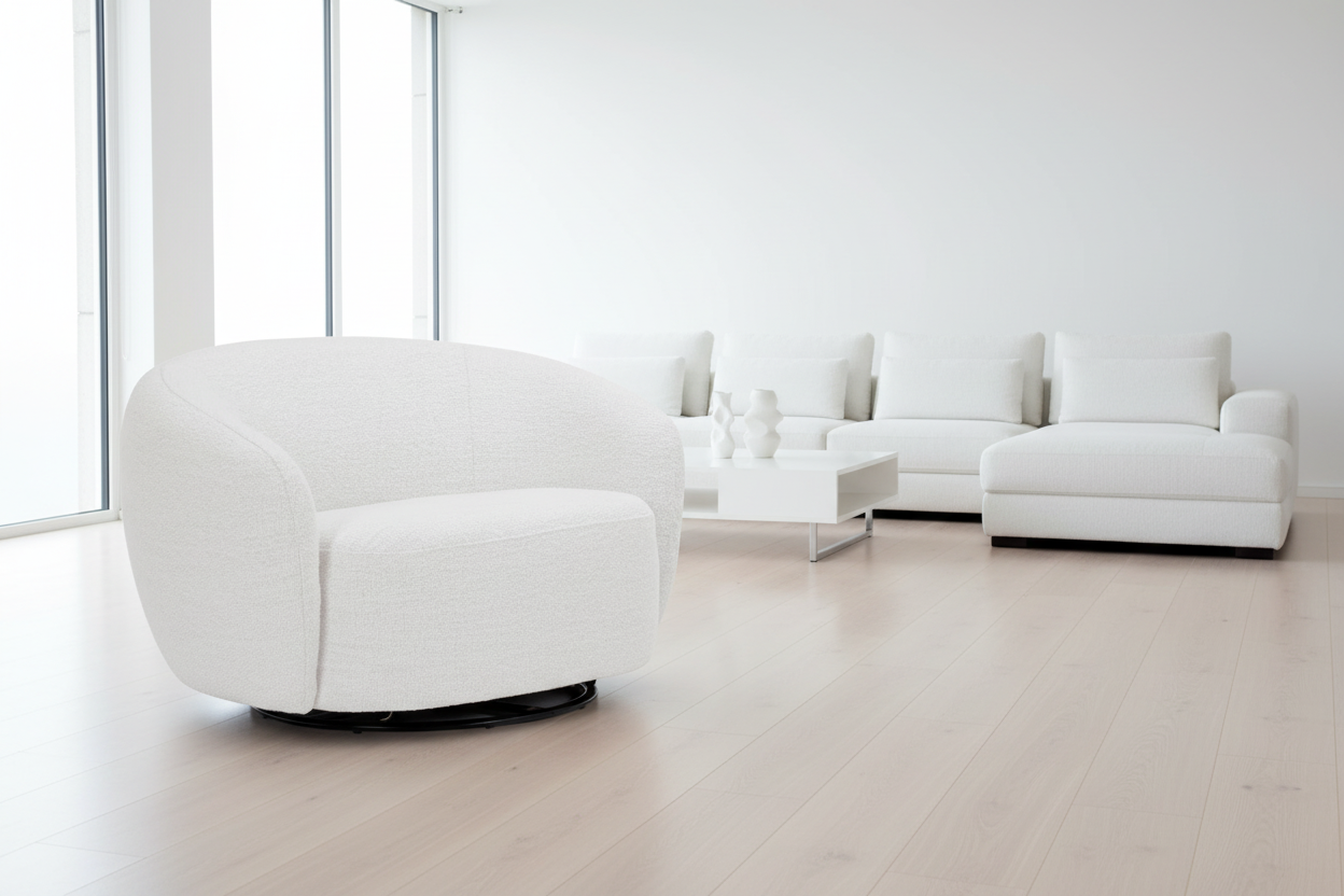 47" Modern White Swivel Barrel Chair