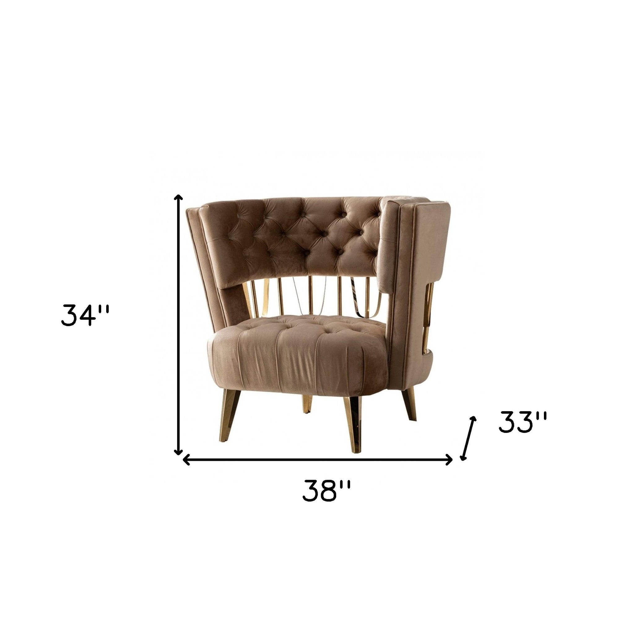 38" Brown Art Deco Velvet Chair