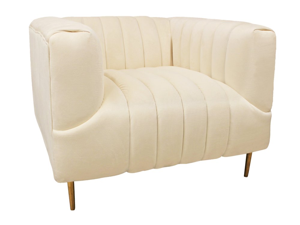 37" Ivory Velvet and Gold Tuxedo Club Chair