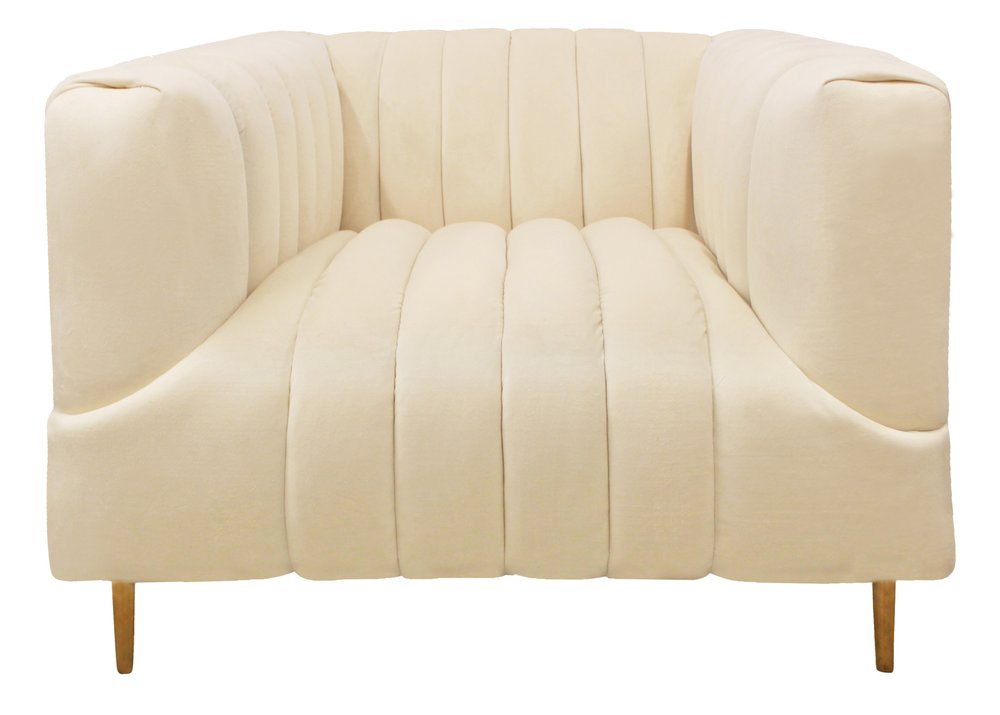 37" Ivory Velvet and Gold Tuxedo Club Chair