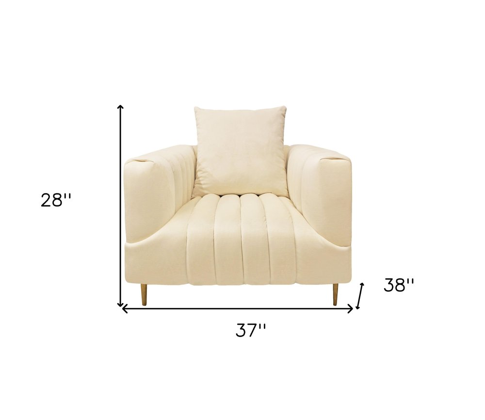 37" Ivory Velvet and Gold Tuxedo Club Chair