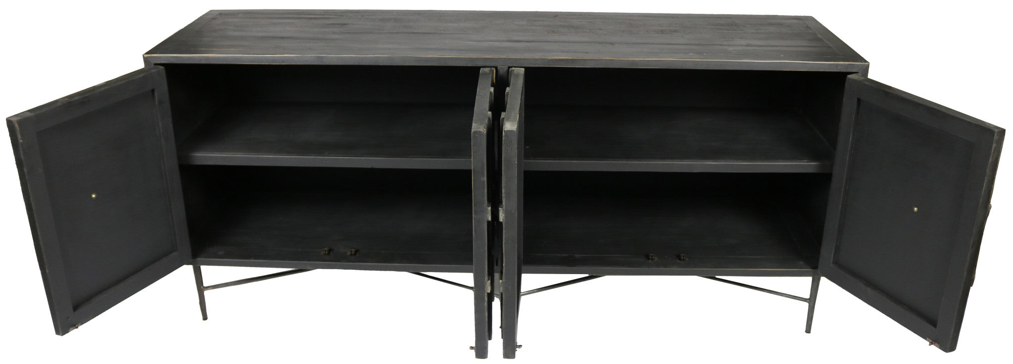 71" Black Geometric Carved Wood Sideboard