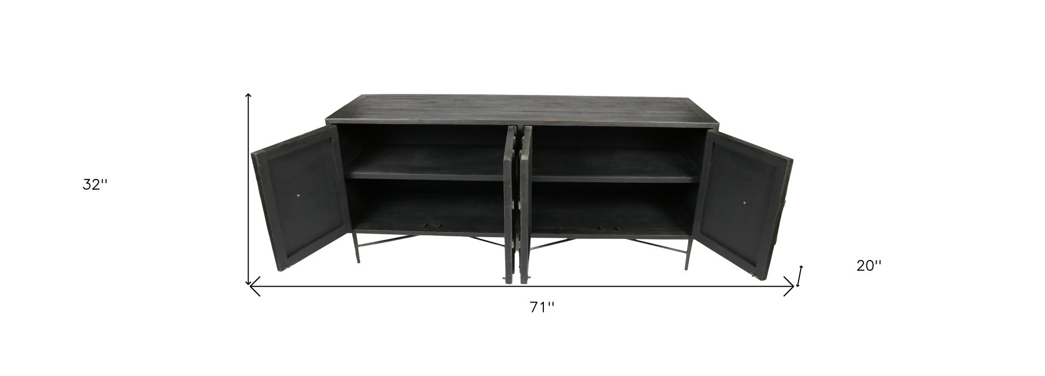 71" Black Geometric Carved Wood Sideboard