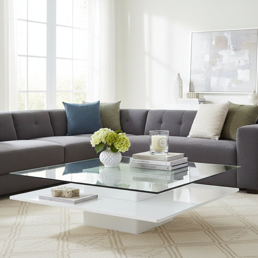 39" White Multi-Platform Glass Coffee Table