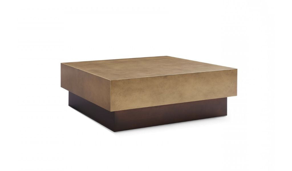 39" Gold and Brown Square Pedestal Table