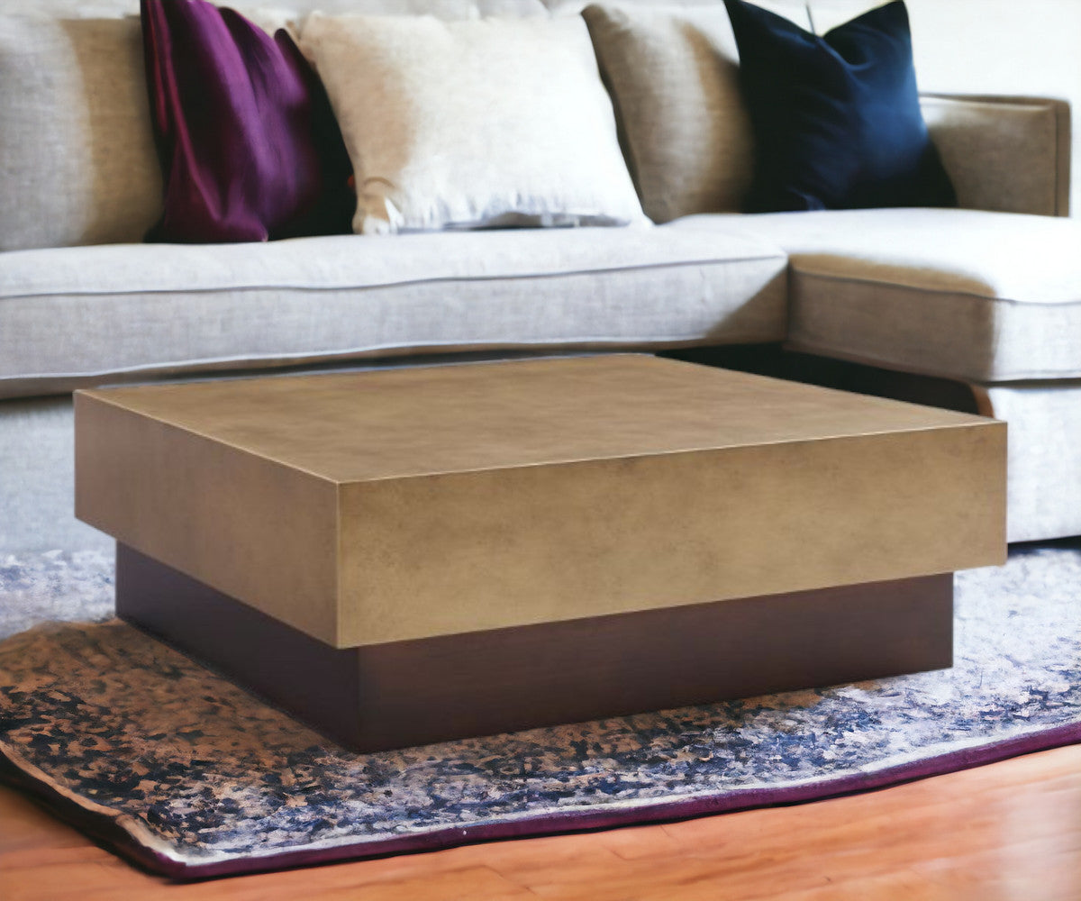 39" Gold and Brown Square Pedestal Table