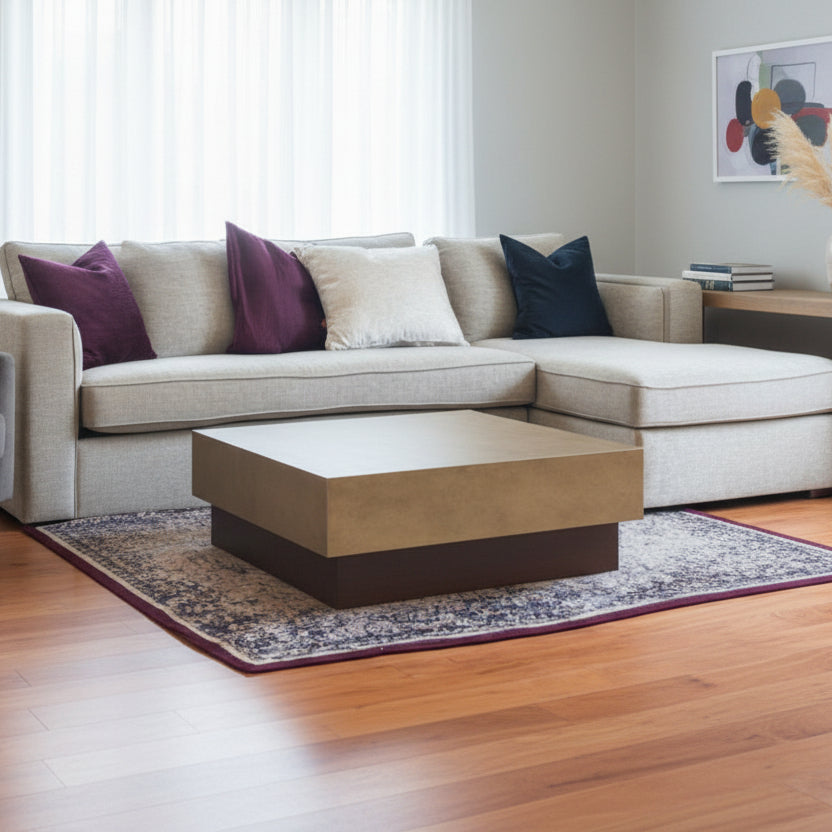 39" Gold and Brown Square Pedestal Table